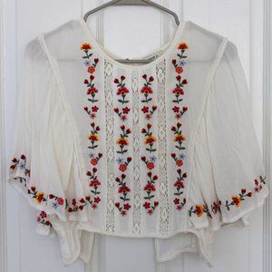 Forever 21 Flower Stitched Open Back Flowy Shirt Size Medium